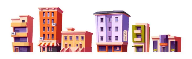 Vector illustration of City buildings, modern houses architecture set