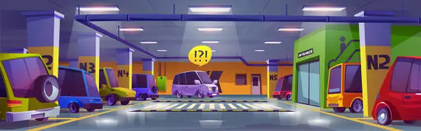 Vector illustration of Full mall parking, underground car garage interior
