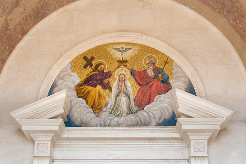 Mosaic at the Basilica of Our Lady of Fatima Rosary in Fatima, Portugal.