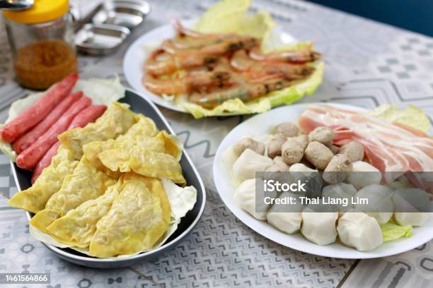 Hot Pot Dish Steamboat Buffet Ingredient Stock Photo - Download Image Now - Asian Food, Breaded, Breaded Fish