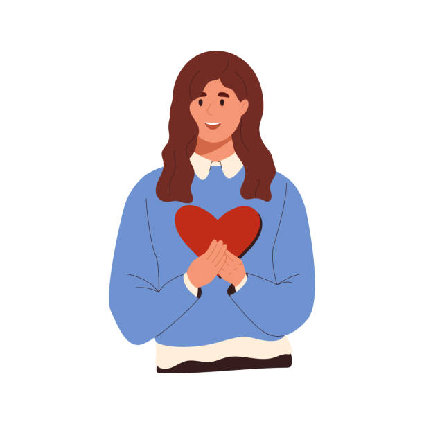 illustrations, cliparts, dessins animés et icônes de personne heureuse tenant un grand cœur rouge dans les mains - image smiley gratuit