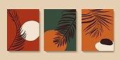 istock Set of abstract palm leaf wall art vector illustrations 1461565864
