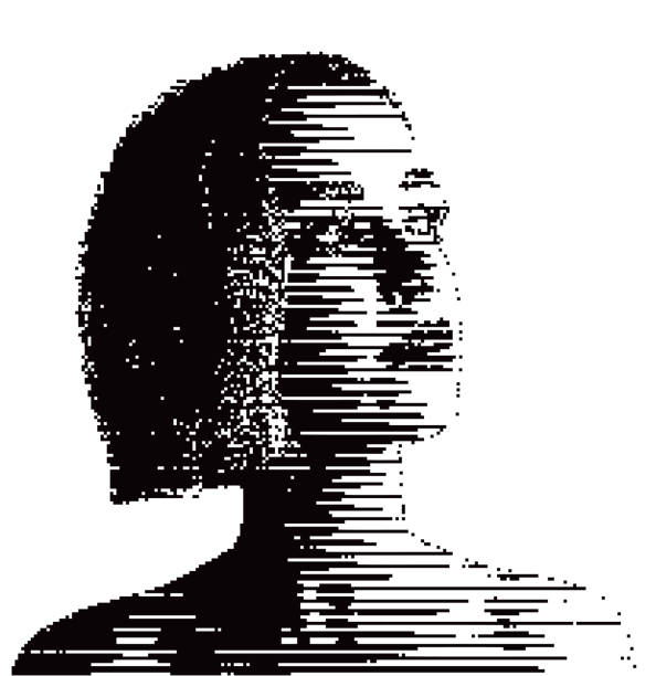 istock Portrait of young woman with half tone pattern with Glitch Technique 1461569405
