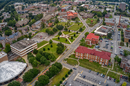 Aerial over Chapel Hill, North Carolina in the Spring