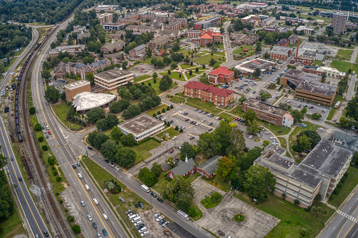 An aerial shot of a large Public State University in Orangeburg in South Carolina