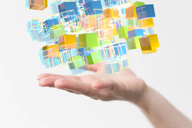 istock 3D rendering of cubes hologram on a person's palm on white background - cloud data concept 1461569962