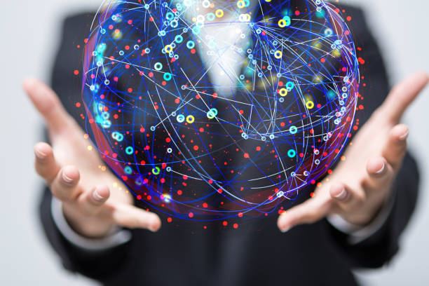 istock 3D rendered futuristic globe with data connected to each other held in a person's hand 1461570679