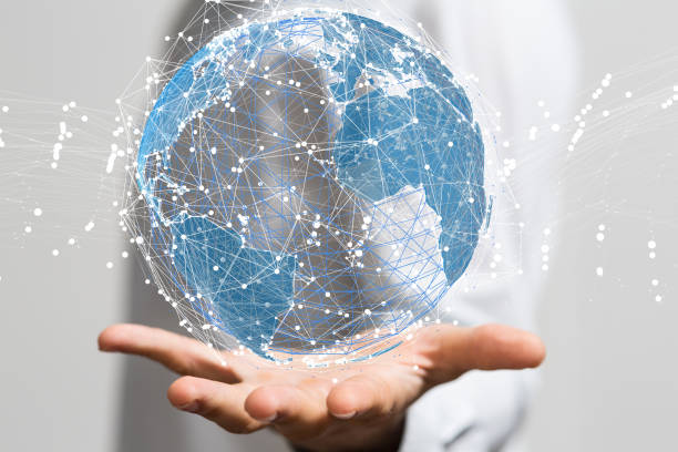istock 3D rendered futuristic globe with data connected to each other held in a person's hand 1461570726