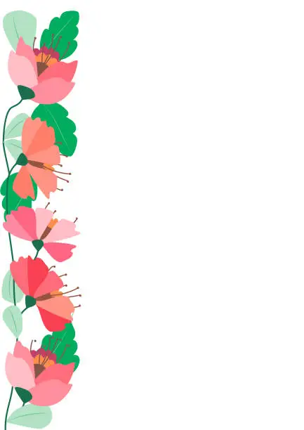 Vector illustration of side view with spring garden in vertical format with plants and flowers