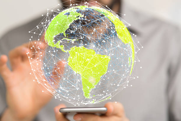 istock 3D rendering of global digital connections floating on a man's tablet 1461570964
