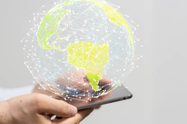 istock 3D rendering of global digital connections floating on a man's tablet 1461570970