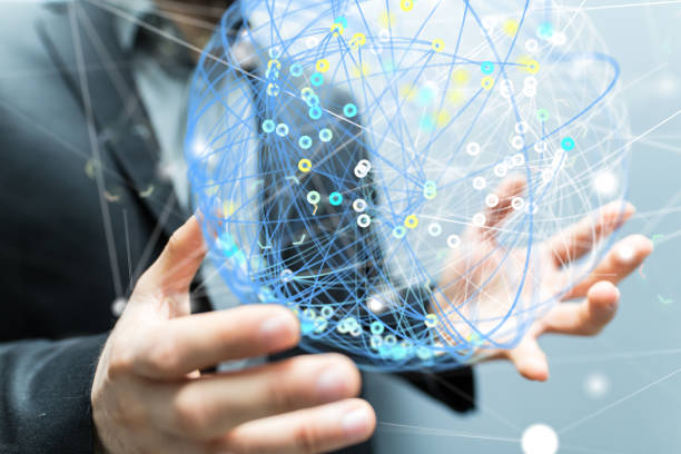 istock 3D rendered futuristic globe with data connected to each other held in a person's hand 1461571591