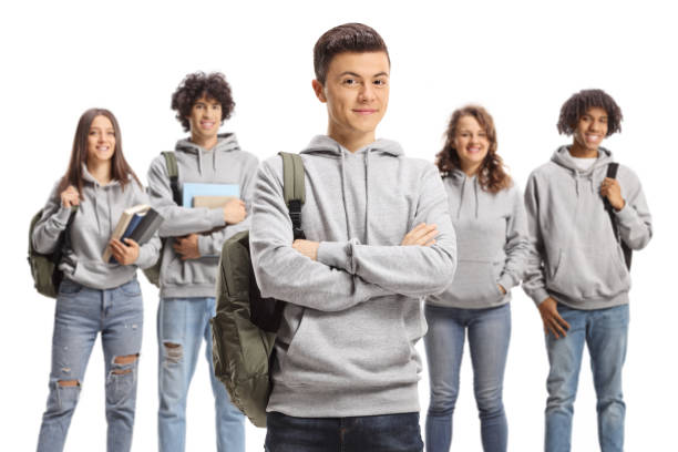 istock Male and female students in matching clothes posing 1461572579