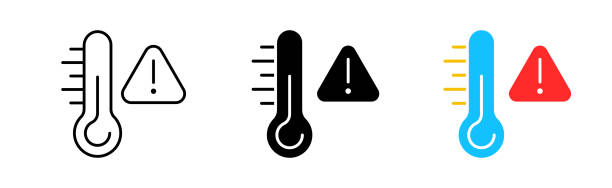 Critical temperature icons set. Thermometer, warning, danger, arrow, global warming, summer, heat, warmth, meteorology, degrees, health, fever. weather concept. vector line icon in different styles Critical temperature icons set. Thermometer, warning, danger, arrow, global warming, summer, heat, warmth, meteorology, degrees, health, fever. weather concept. vector line icon in different styles temp gauge stock illustrations