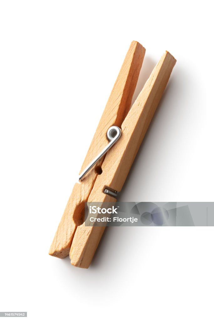 Objects Clothes Pin Isolated On White Background Stock Photo - Download  Image Now - Clothespin, White Background, Binder Clip - iStock
