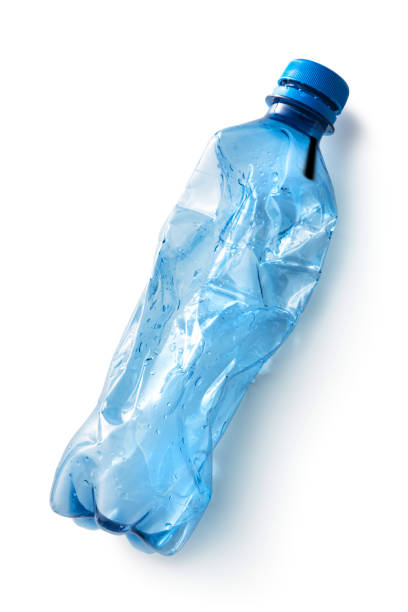 Objects: Crushed Blue Water Bottle Isolated on White Background