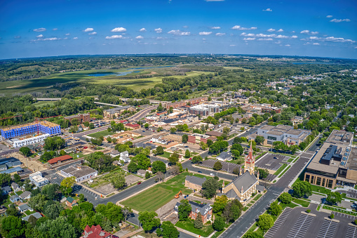 An aerial view of the Twin Cities far Outer Suburb of Shakopee, Minnesota