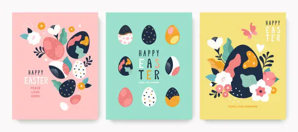 Vector illustration of Easter greeting cards collection.