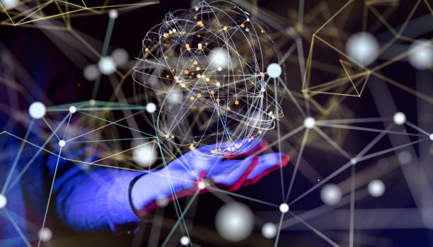 istock Businessman hand using 3D rendering globe network hologram on a blue background 1461581318