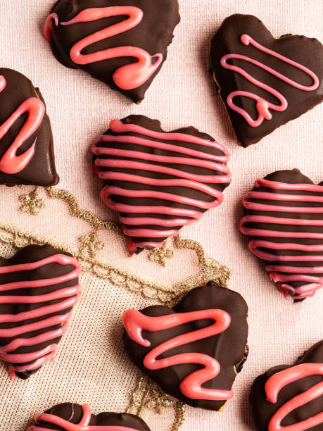 valentine' day,  love, cookie, valentines heart cookies - valentines day candy chocolate candy heart shape imagens e fotografias de stock