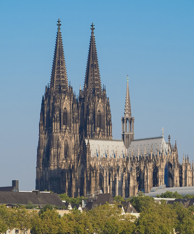 The St Peter Cathedral in Koeln, Germany against clear blue sky