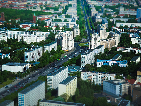 An aerial view of Karl Marx Allee in Berlin, Germany