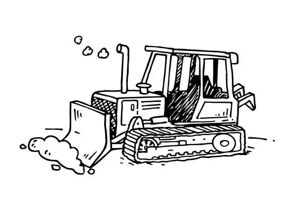 Vector illustration of Hand drawn Bulldozer