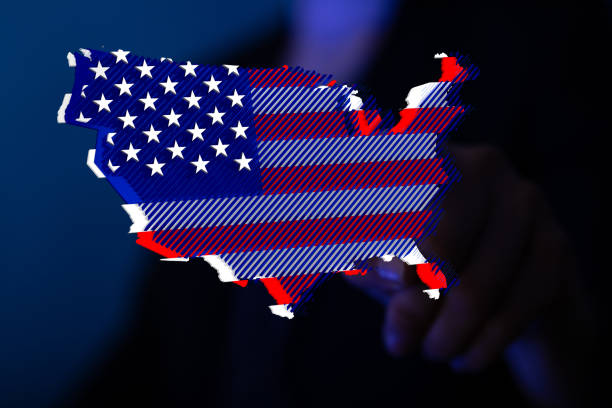 istock Person's hand touching the 3D rendered USA map 1461585031