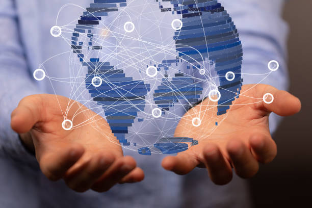 istock 3D rendered futuristic globe with data connected to each other held in a person's hand 1461585127