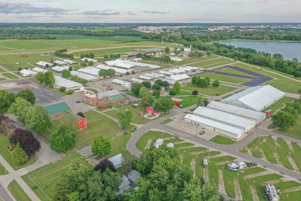 istock Aerial view of a small industrial complex with green vegetation 1461587623