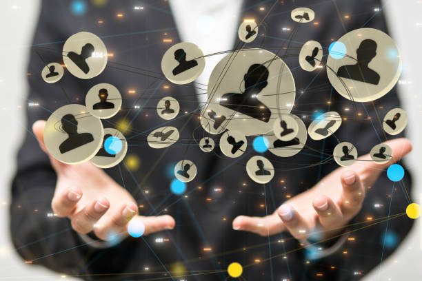 istock 3D rendering of digital human icons with hand pointing at it from the background 1461589555