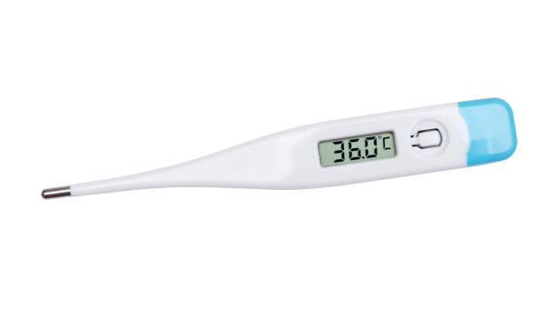 istock Electronic body thermometer shows body temperature 36 isolated on white. 1461591075
