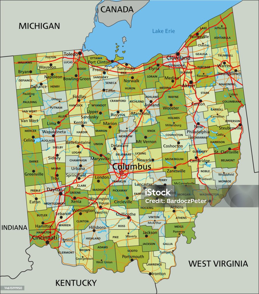 Ohio Layered Map Highly Detailed Editable Political Map With Separated Layers Ohio Stock ...