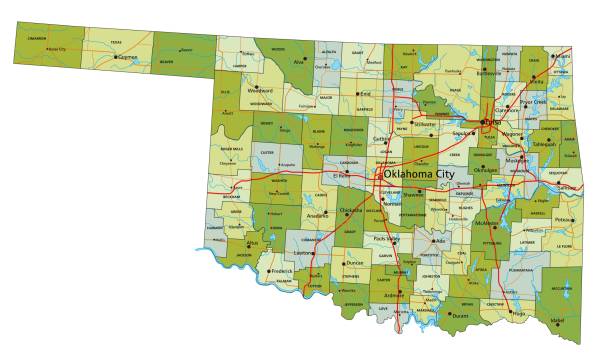 レイヤーが分離された非常に詳細な編集可能な政治地図。オクラホマ州。 - oklahoma map cartography topography点のイラスト素材／クリップアート素材／マンガ素材／アイコン素材