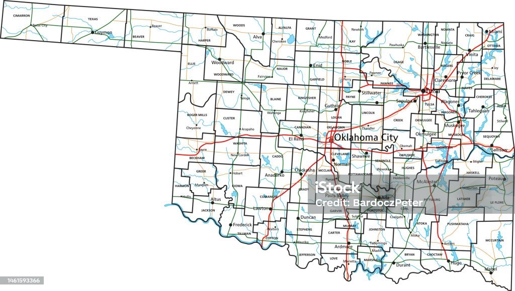 Decatur Oklahoma Map Oklahoma Road And Highway Map Vector Illustration Stock Illustration ...