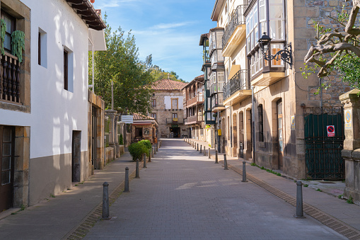 Historic old town street in Lierganes, Cantabria Spain on Wednesday 26th October 2022