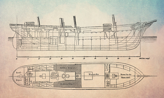 Ship's construction plans of the Austro-Hungarian three-masted schooner Tegetthoff  for the North Pole expedition in the year 1872