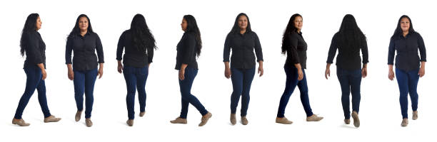 istock various poses on same woman walking on white background 1461594684