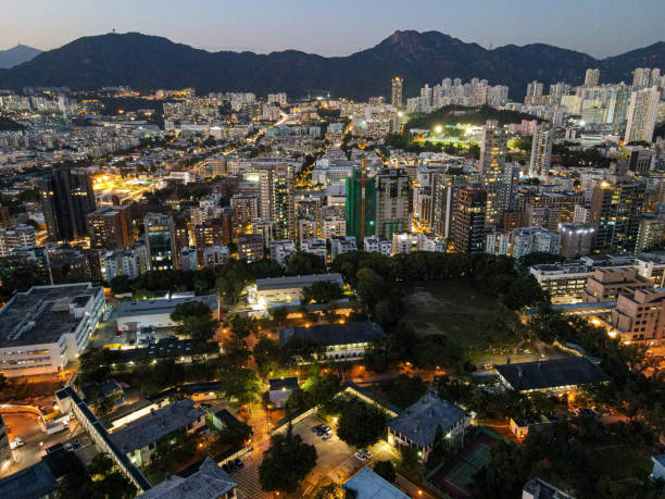 istock Beautiful cityscape with skyscrapers at sunset 1461595040