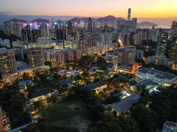 istock Beautiful cityscape with skyscrapers at sunset 1461595053