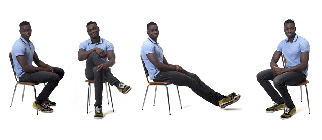 portriat  of same man sitting on chair on white background
