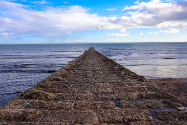 istock Long pier in the sea under the cloudy sky 1461595120