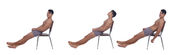 istock group of the same man  relaxing on a chair on white background 1461596187