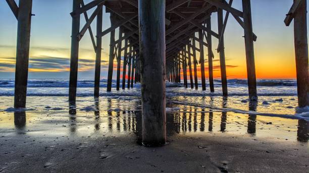 istock Beautiful scenery under the boardwalk in the seashore with a sunset background 1461596210