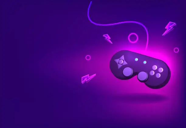 Vector illustration of Vector Illustration Neon Future Game Pad Background.