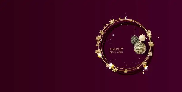 Vector illustration of Happy new year. New year banner with circle for show product. Greeting card.