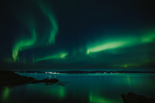 A beautiful view of the northern lights in Trondheim, Norway