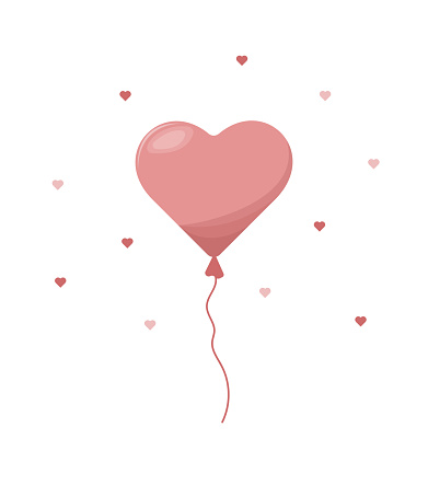 Vector cartoon pink balloon in forn of heart on white background