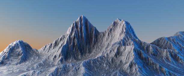 istock 3d render, abstract panoramic background with rocky mountains. Terrain wallpaper 1461599924