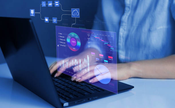 istock Data management and business analytics system.Report with KPI and metrics connected to database. Performance (KPI) indicators and digital marketing analysis. 1461601286